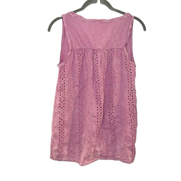 Eri + Ali Anthropologie Pink Lilac Eyelet Embroidered Back Tank Top Cotton Sz XS - Picture 2 of 6